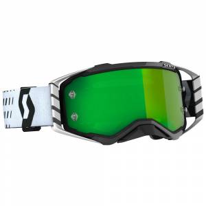 Scott Prospect Black White Green Chrome Lens Motocross Goggles