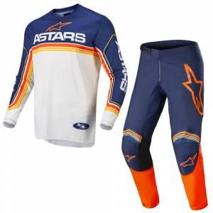 Alpinestars Fluid Speed Dark Blue Off White Orange Motocross Kit Combo
