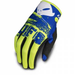 UFO Draft Neon Yellow Blue Motocross Gloves