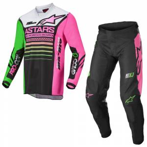 Alpinestars Racer Compass Black Green Pink Fluo Motocross Kit Combo